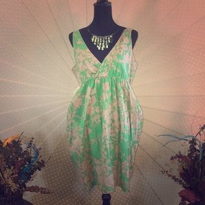 Green & khaki summer dress w/pockets 1X.